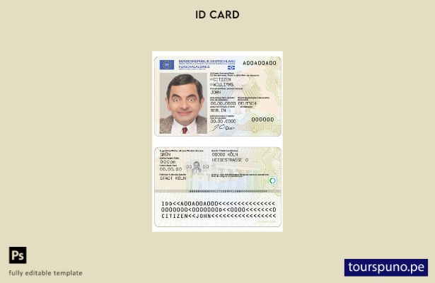 Plantilla de identificación de Alemania ( presente) lista para imprimir
